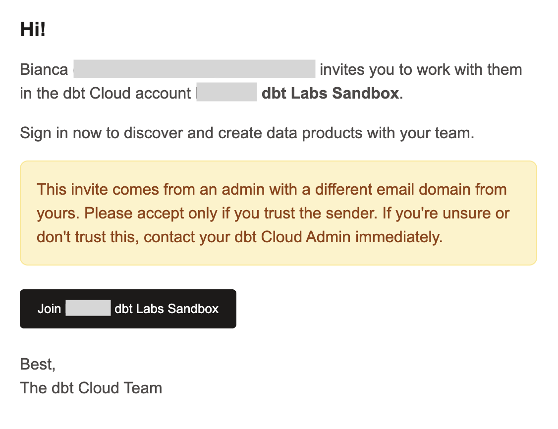Example or an email invitation