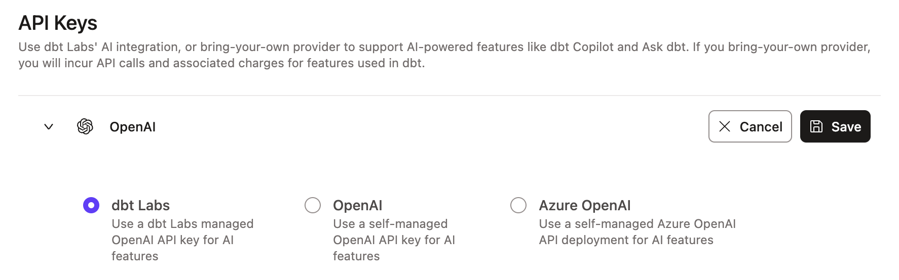 Example of the dbt Labs integration page Example of the dbt Labs integration page